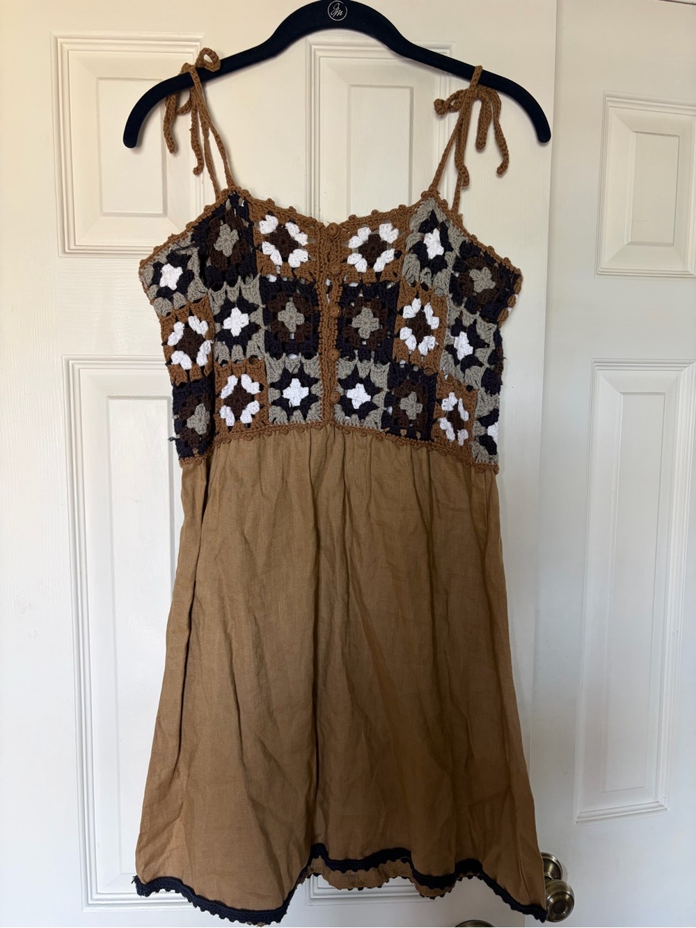 Zara MixedCrochet Patchwork Top in Brown, Black & Cream Size M - Picture 4 of 9